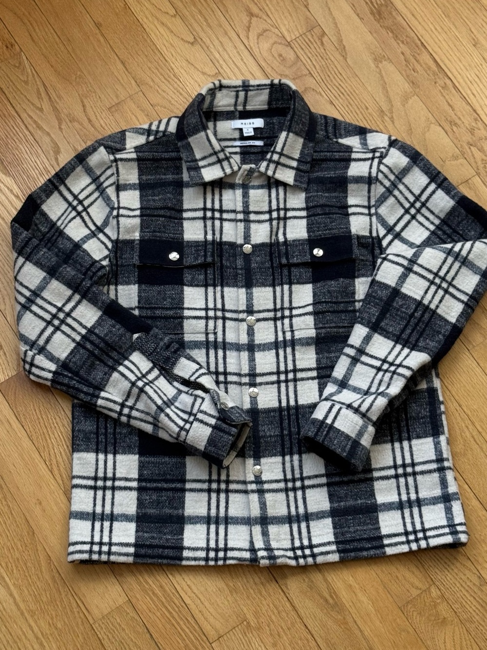 Reiss Navy & White Plaid Lightweight Shacket
